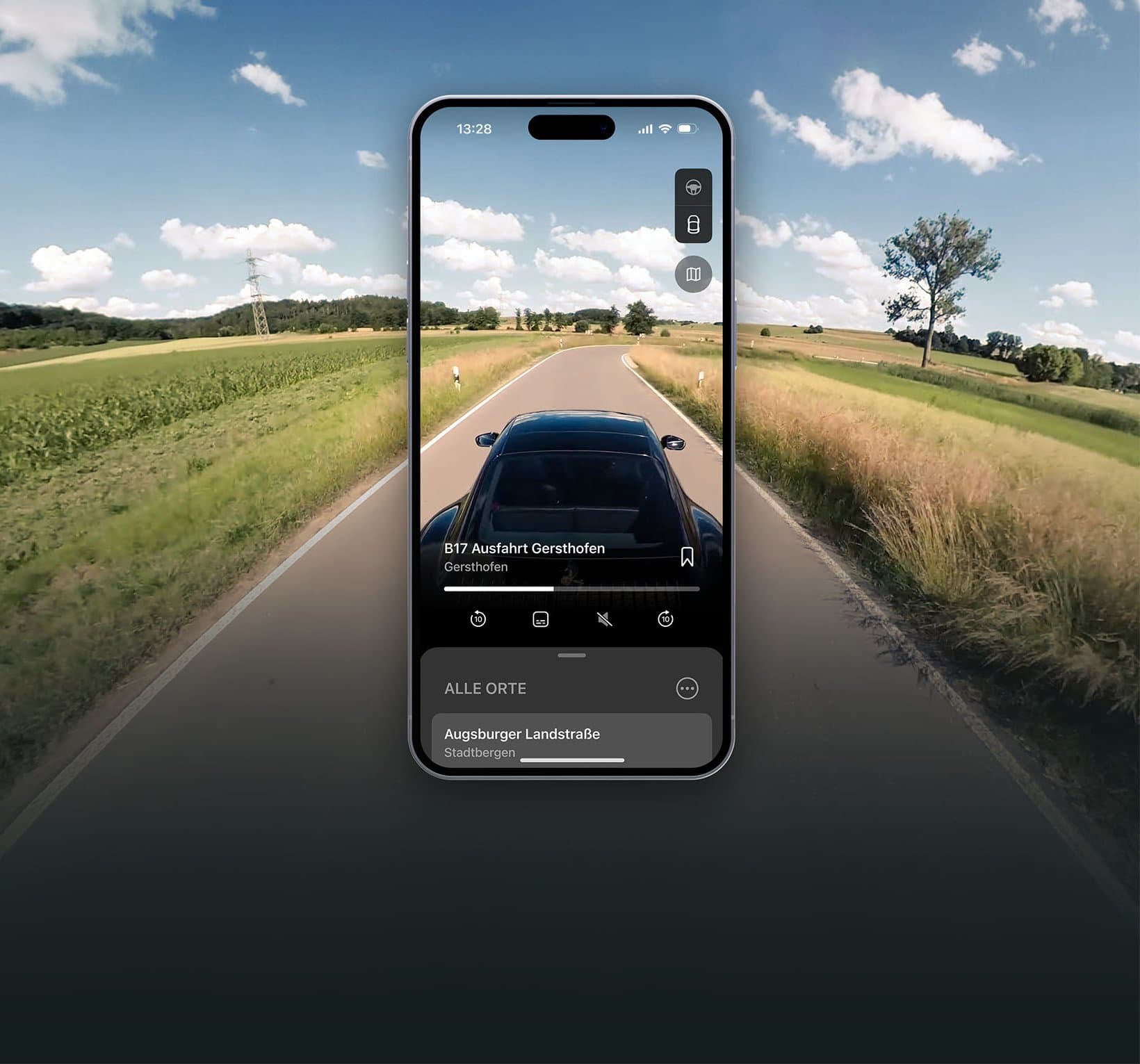 Smart Bestehen App auf einem Smartphone, gezeigt im Fahrzeug-Cockpit